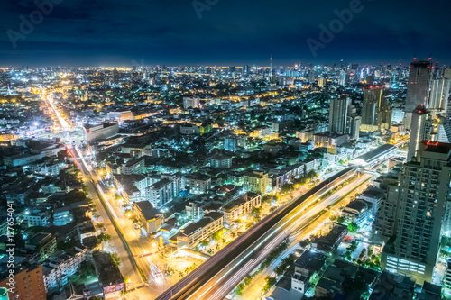 Bangkok at Night  City scape view on metropolis of Thailand and Cloudy blue sky