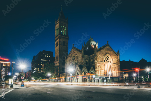 The Old South Church at night, in Back Bay, Boston, Massachusett