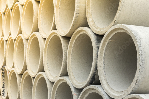 Close up stack of concrete drainage pipes