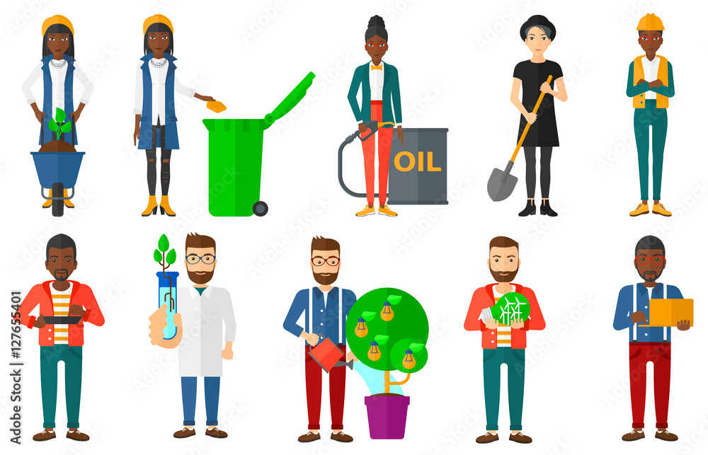 Naklejka premium Vector set of characters on ecology issues.