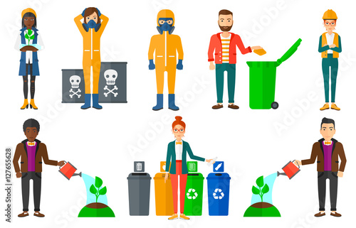 Vector set of characters on ecology issues.