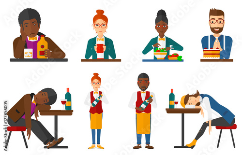 Vector set of people eating and drinking.