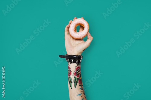 Tattoo Woman Dounut Doughnut Dessert Pastry Concept photo