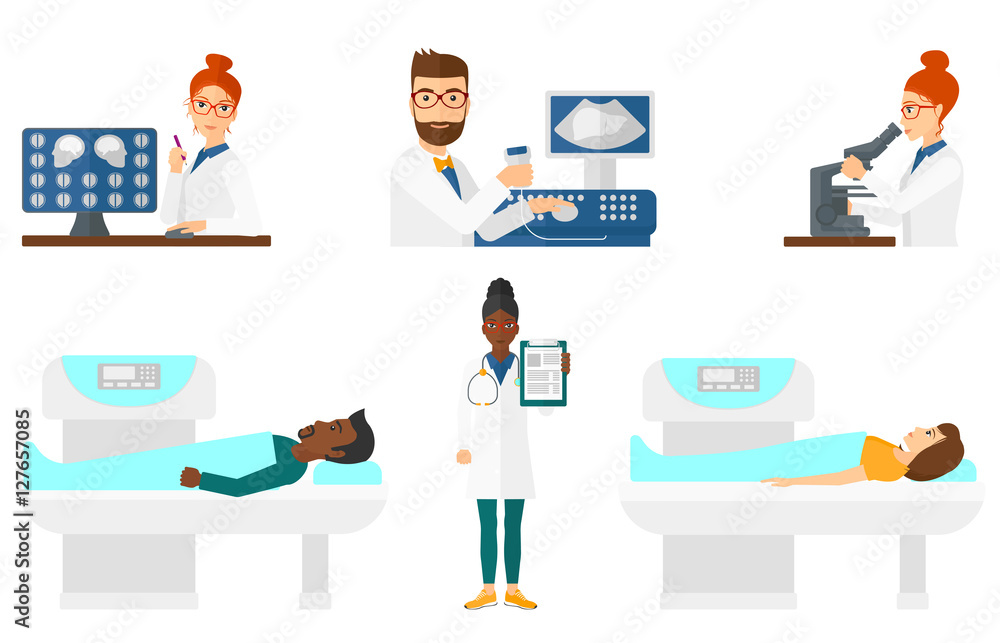 Vector set of doctor characters and patients. Vector set of doctor characters and patients.