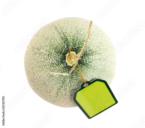 melon with green label tag