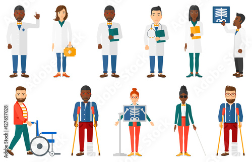 Vector set of doctor characters and patients.