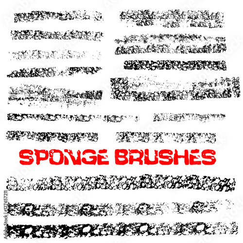 Black and white sponge print striped grunge brushes. Vector illustration