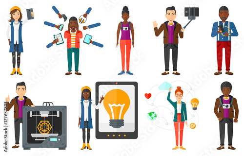 Vector set of people using modern technologies.