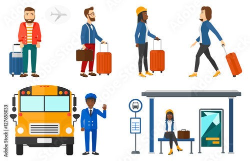 Transportation vector set with people traveling.