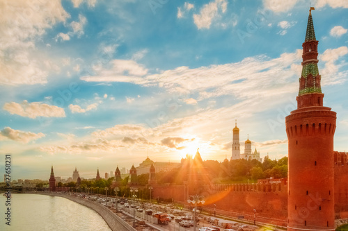 Golden sunset on the Kremlin embankment