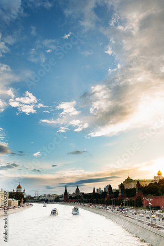 The Moskva River near the Kremlin embankment with beautiful sky photo