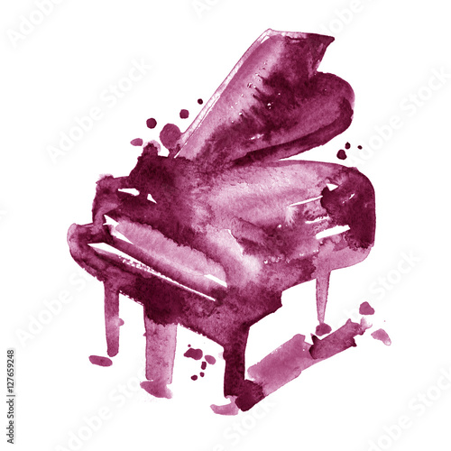 Photography Maroon wine watercolor sketch grand piano on a white background