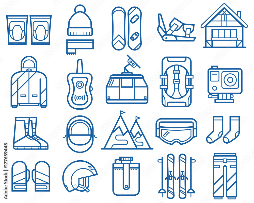 Snowboarding and skiing thin line icons. Winter sports and activity elements set. Mountain ski and snowboard equipment and gear vector icons. Winter active lifestyle collection. Snowboard travel set. Snowboarding and skiing thin line icons. Winter sports and activity elements set. Mountain ski and snowboard equipment and gear vector icons. Winter active lifestyle collection. Snowboard travel set.
