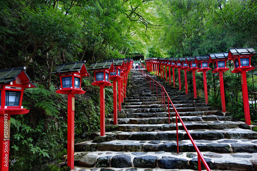 Red light poles continued staircase entrance to Kibune-jinja shr