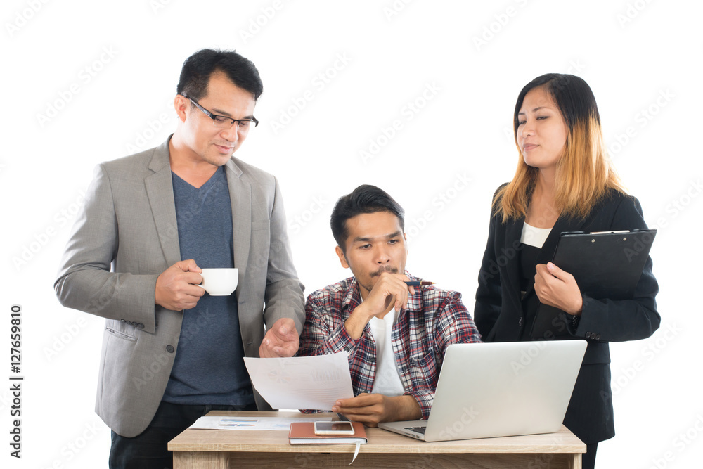Portrait of business partners discussing documents and ideas at Portrait of business partners discussing documents and ideas at