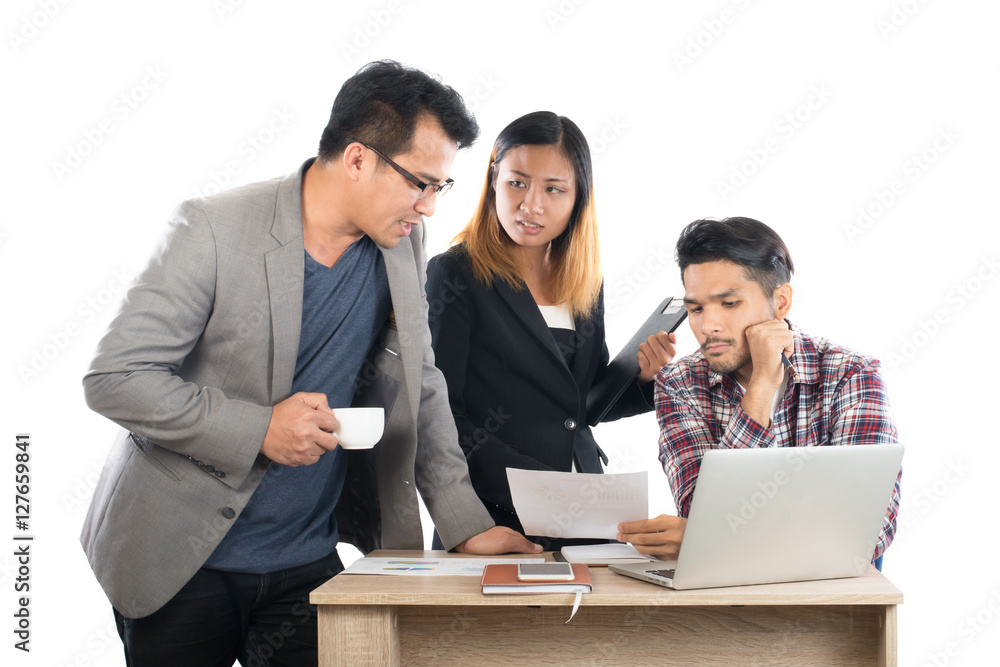Portrait of business partners discussing documents and ideas at Portrait of business partners discussing documents and ideas at