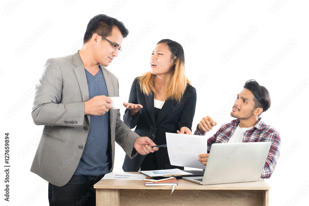 Portrait of business partners discussing documents and ideas at Portrait of business partners discussing documents and ideas at