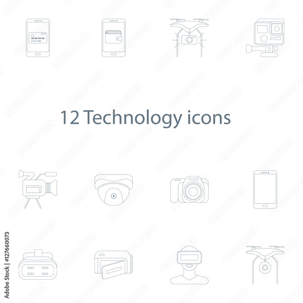 technology icons vector set in outline style technology icons vector set in outline style