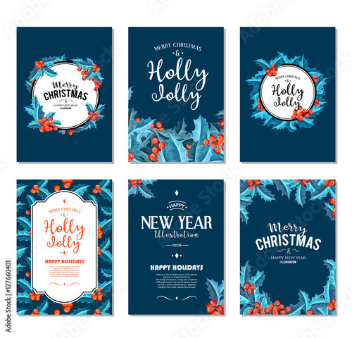 Holly Jolly - Christmas banners set. Vector art.