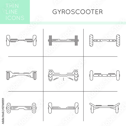 Gyro scooter line icons set