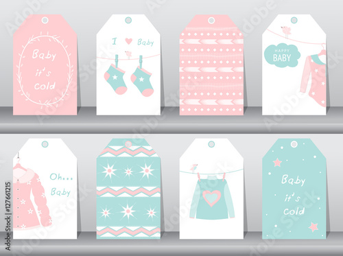 Set of cute paper winter tags,winter clothes,baby clothes,Vector illustrations