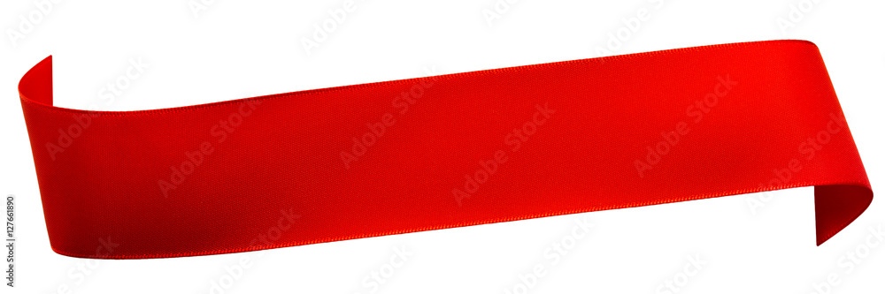 Red satin ribbon isolated on white - obrazy, fototapety, plakaty 