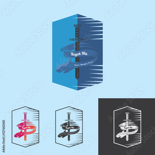 Sword cartoon logo of Blue Shark template