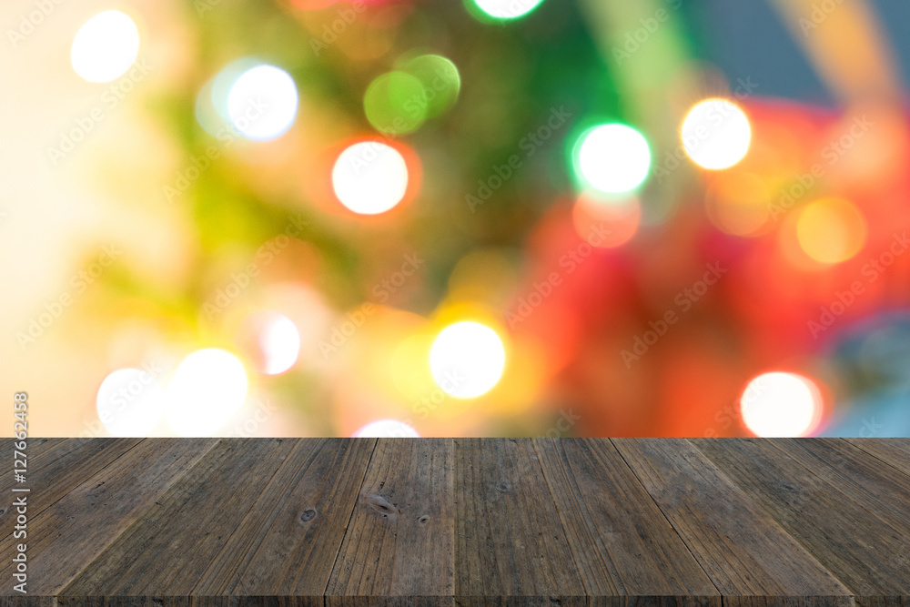 Abstract bokeh background of light with wood terrace Abstract bokeh background of light with wood terrace