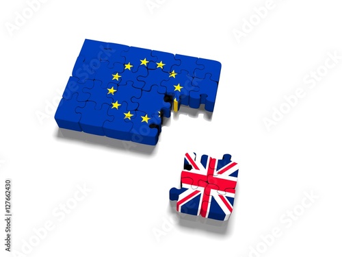 Euro Puzzle and one  Piece with Great Britain Flag. 3D illustration.  CG.
