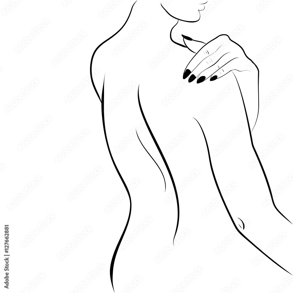 Abstract outline beautiful young woman standing back. Sketch Abstract outline beautiful young woman standing back. Sketch