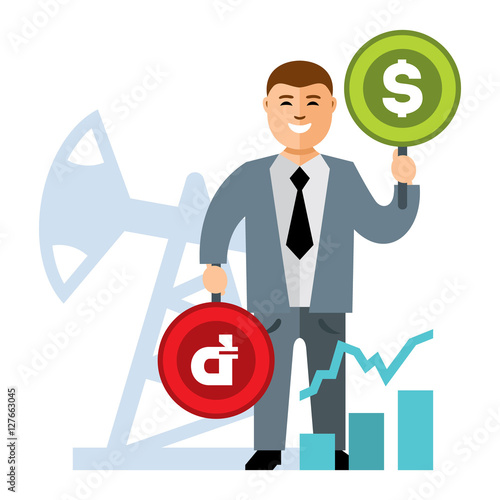 Vector Oil and money rate. Flat style colorful Cartoon illustration.