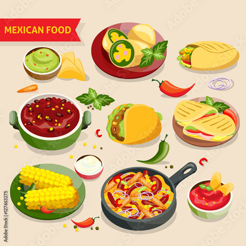 Fototapeta Naklejka Na Ścianę i Meble -  Mexican food set