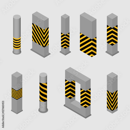 Set of concrete columns and pillars, vector illustration.