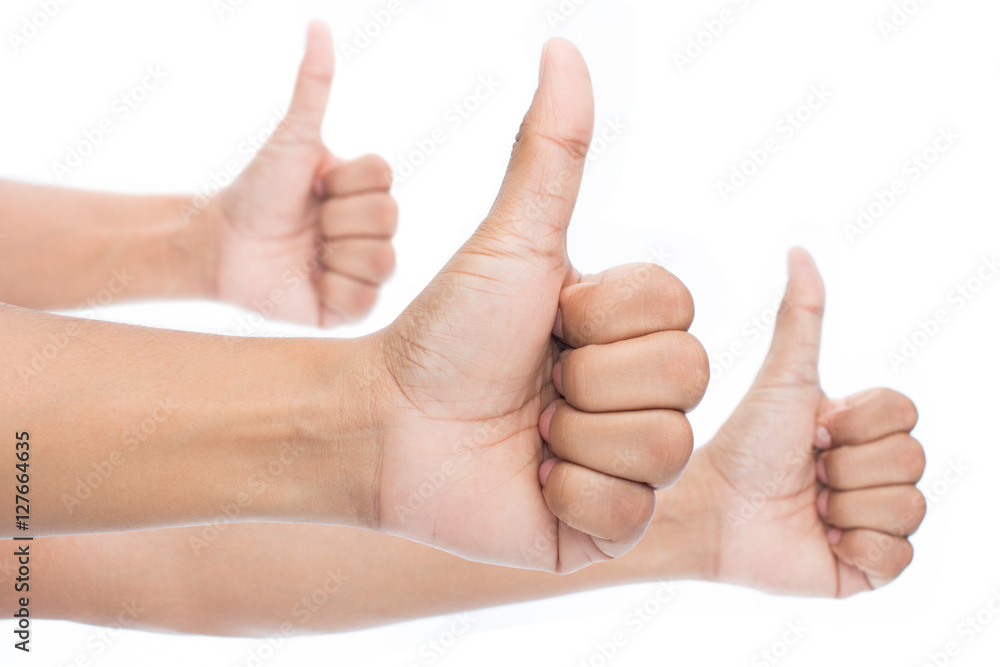 Line of group of human hands showing thumbs up Line of group of human hands showing thumbs up