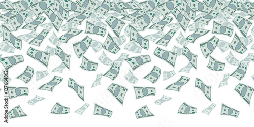 Falling dollar sign, money rain. Seamless pattern for finance concept