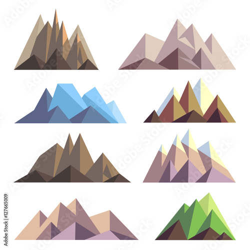 Mountains in polygon origami style vector elements for landscape