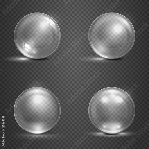 Shine 3D glass spheres, magic balls, crystal orbs vector set