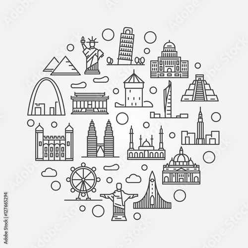 Landmarks round illustration