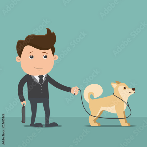 Business man walking with  dog , Business concept - vector illustration
