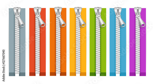 Clothes Colorful Zip Collection Closed Positions. Vector