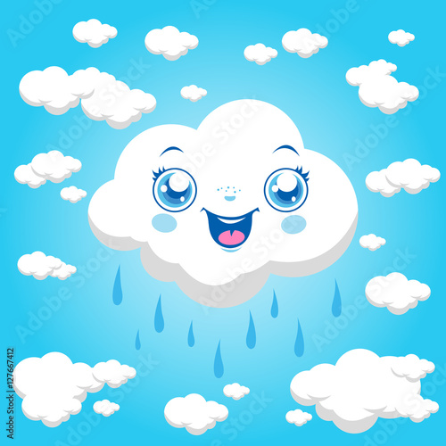 Cartoon clouds raining. Vector illustration background © stockakia
