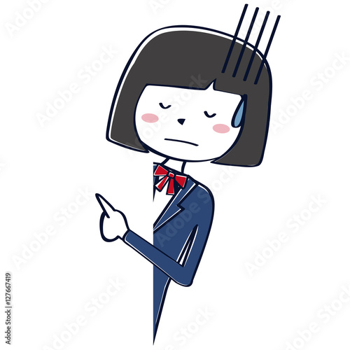 紺色のブレザーの学生　女子学生 上半身 覗き込んで落ち込む