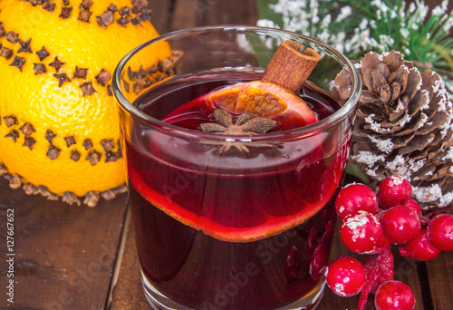 mulled wine with christmas decorations