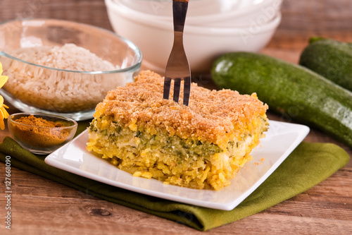 Rice timbale with zucchini.  photo