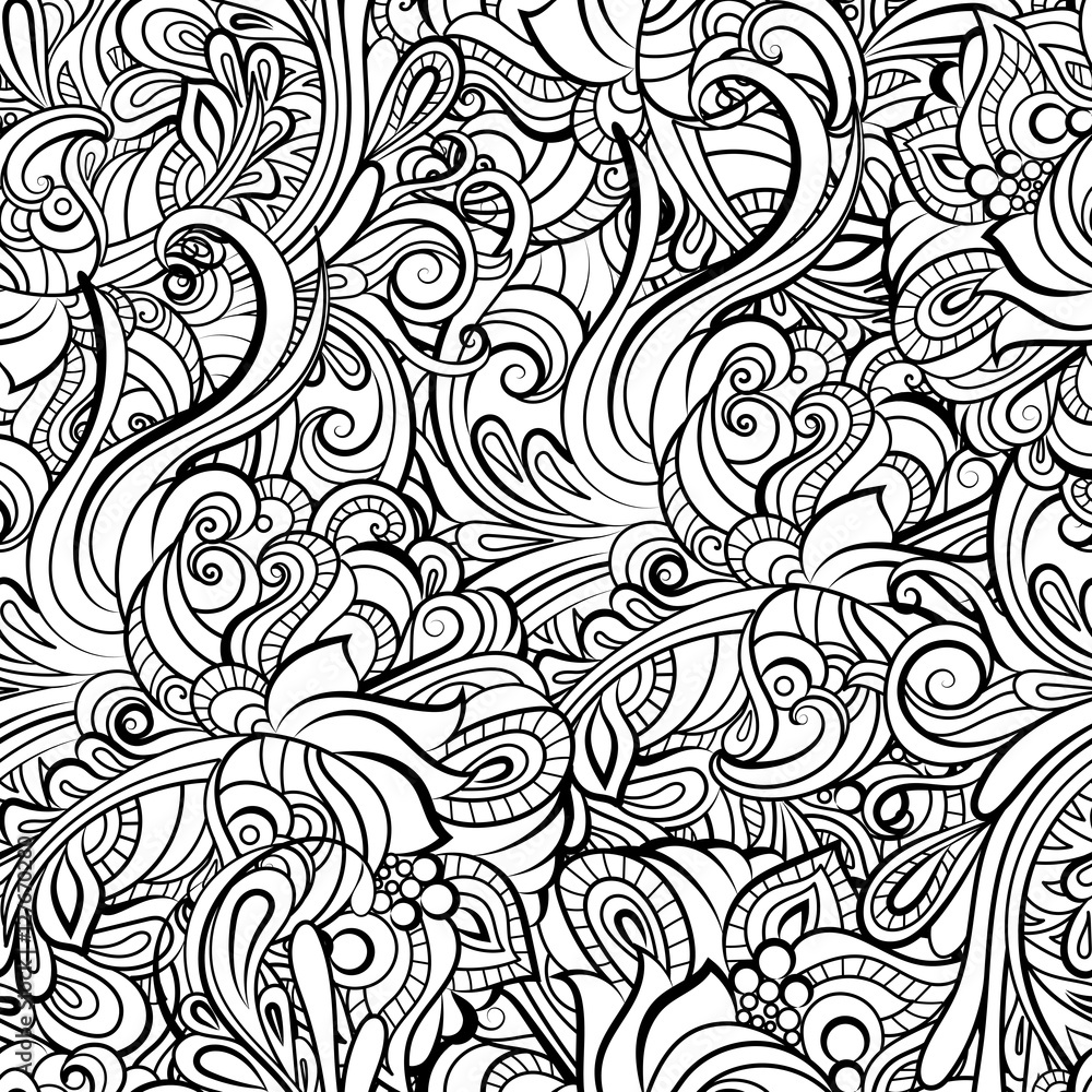 black and white seamless pattern in a zentangle style, Hand-drawn design illustration black and white seamless pattern in a zentangle style, Hand-drawn design illustration