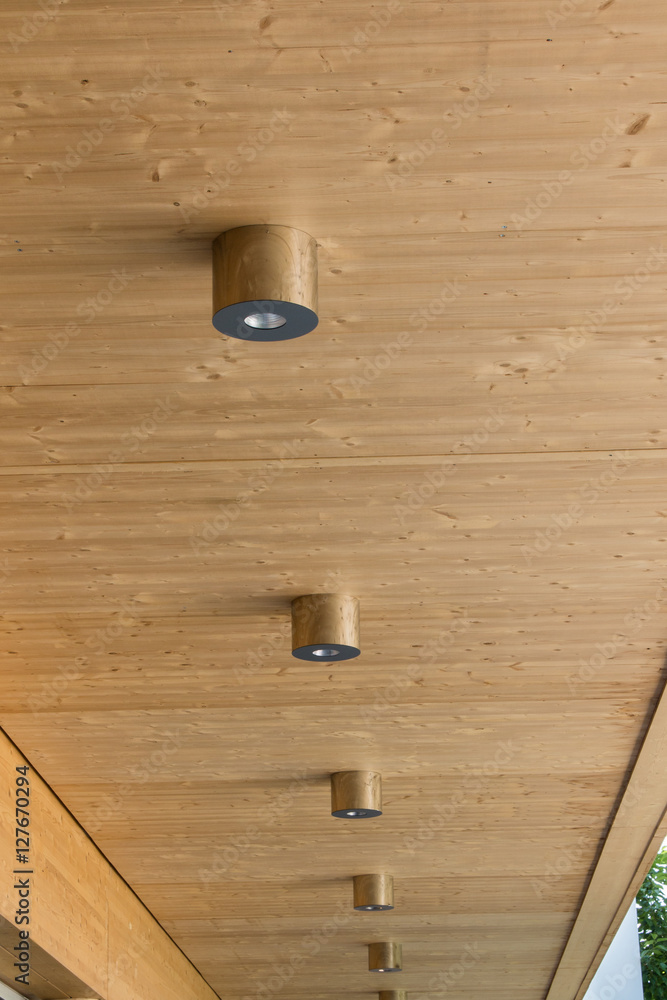Modern Round Lamps Mount On Wodden Awning Modern Round Lamps Mount On Wodden Awning