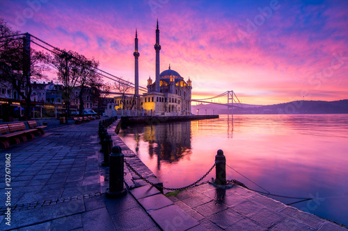 amazing sunrise at ortakoy mosque, istanbul photo