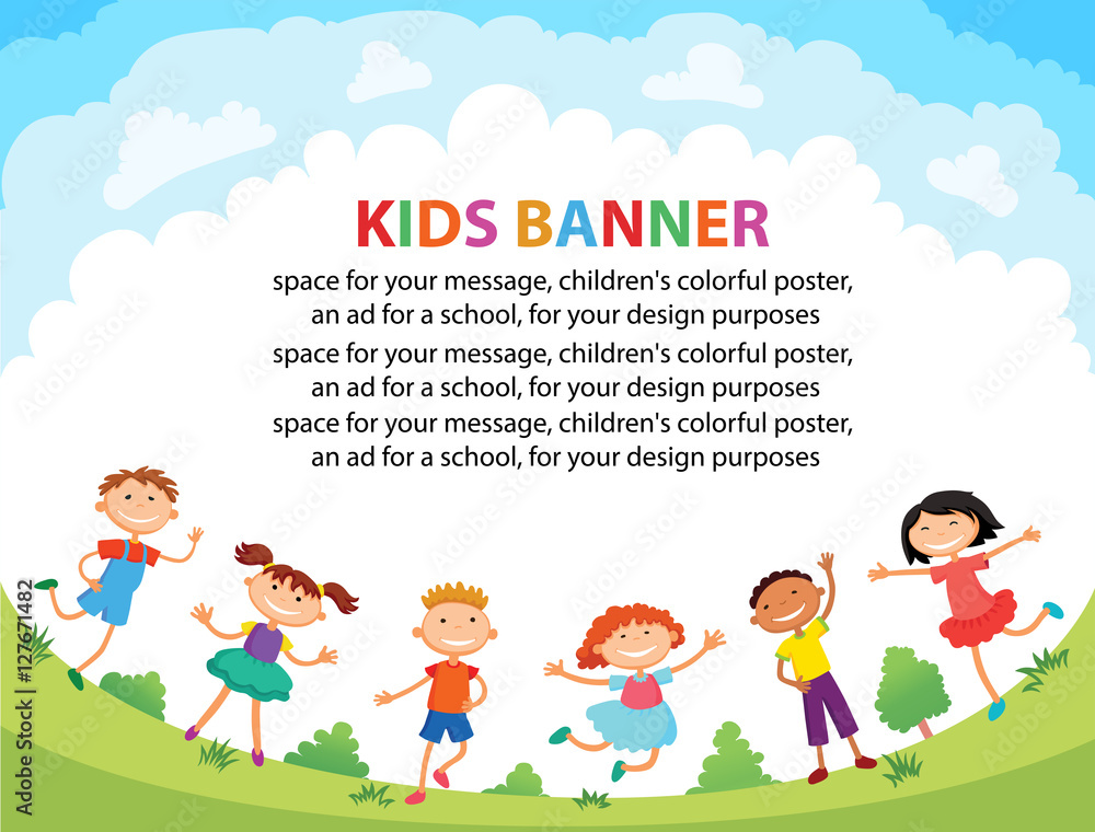 children are jumping on the glade, bunner cartoon funny vector, illustration children are jumping on the glade, bunner cartoon funny vector, illustration