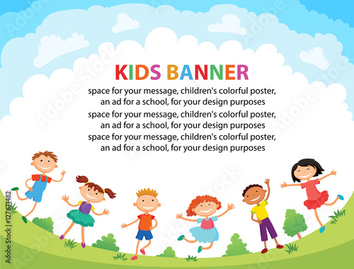 children are jumping on the glade, bunner cartoon funny vector, illustration