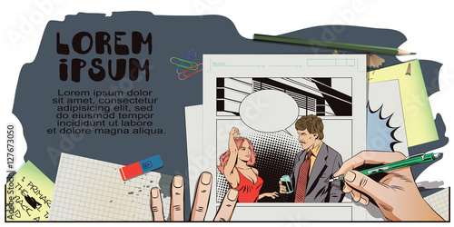 Man watching the dancing girl. Hand paints picture.